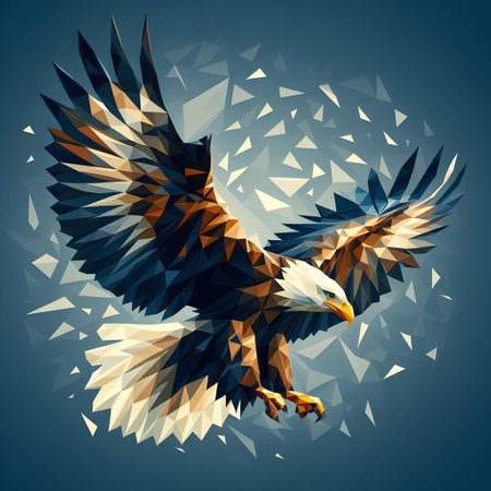 Eagle in low poly style on a blue background. Vector illustrationの素材