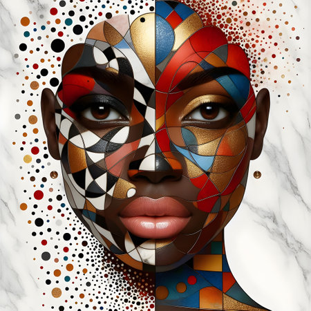 Contemporary art collage. Portrait of a beautiful African American woman.の素材