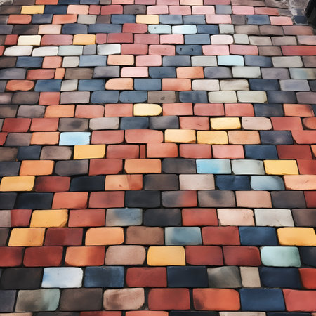 Colorful ceramic tile on the street. Abstract background and texture for design.の素材