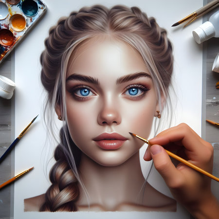 Close-up portrait of a beautiful girl with creative make-up. Art concept.の素材