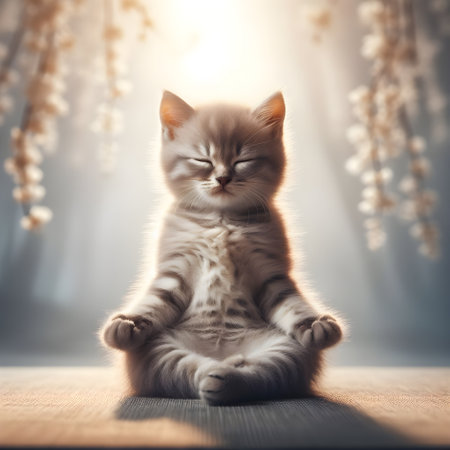 Cute siberian kitten sitting on the floor in the roomの素材