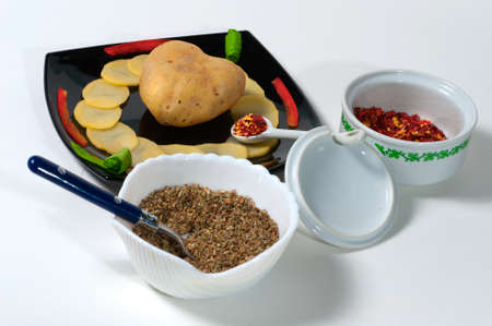potatoes and spicesの写真素材