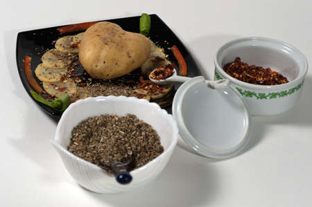 potatoes and spicesの写真素材