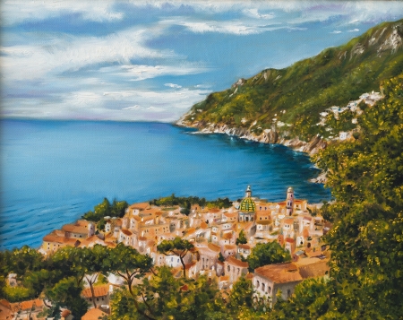 oil on canvas of a view of Vietri sul Mareの写真素材