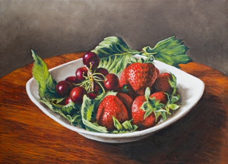 oil on canvas of a composition of fruitの写真素材