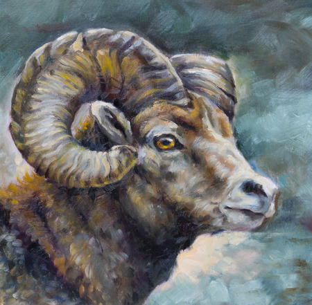 reproduction on canvas with oil paints of a ramの写真素材