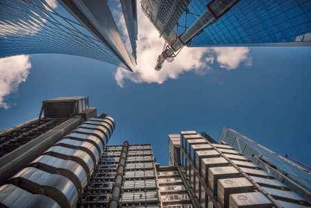 Looking up at the Lloyds of London building in the City of Londonのeditorial素材