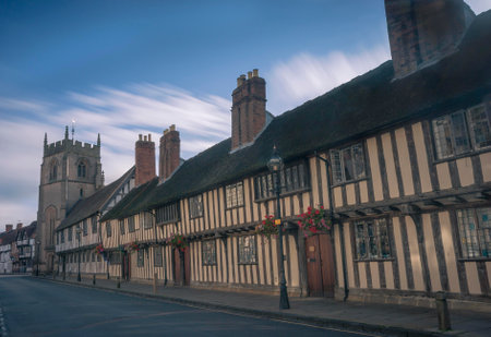 The Almshouses in Church Street dating back to the 15th century in Stratford-upon-Avon, Warwickshireのeditorial素材