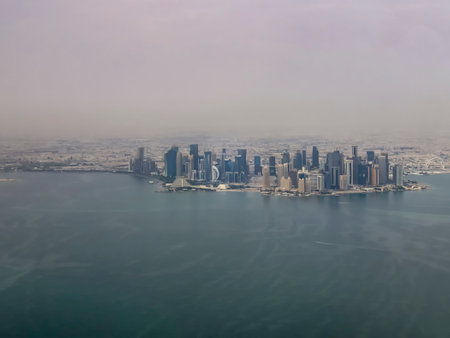 The modern skyline of downtown Doha in Qatarのeditorial素材