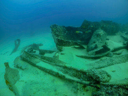 The wreck of the cargo ship Lundenberg that sank in 1954 at Lands End in Cabo San Lucas, Baja California, Mexicoの写真素材