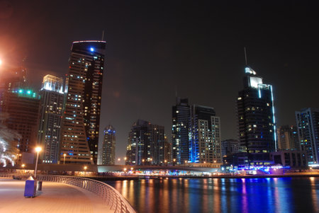 Dubai Marina at night in the United Arab Emiratesのeditorial素材
