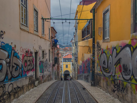 The Bica Funicular (Acsensor da Bica) in Lisbon, Portugalのeditorial素材