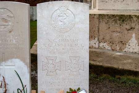 Brandhoek Military Cemetery in Belgium. Captain Noel Chavesse is buried here, one of only three people to be awarded the Victoria Cross and Barのeditorial素材