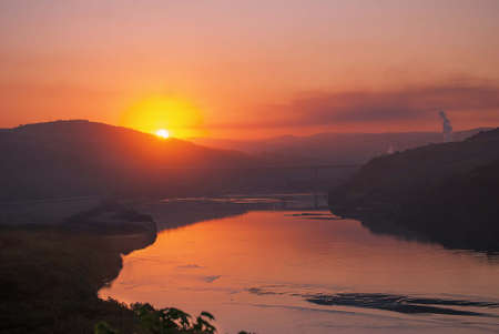 Sunset over a river in KwaZulu Natal, South Africaの写真素材
