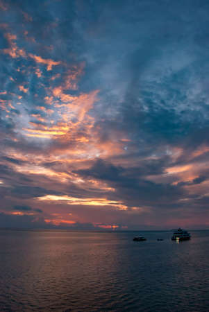 Luxury yacht in the Maldives at sunsetの写真素材