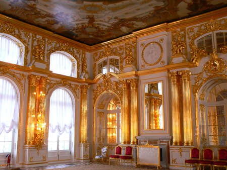 The magnificient interiod of the Catherine Palace Ballroom in Tsarskoe Selo near St Petersburg, Russiaのeditorial素材