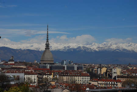 The iconic spire of Mole Antonelliana in Turin in Italy