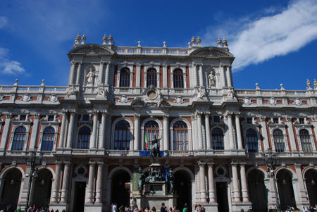 The rear facade of the Palazzo Carignano in Turin, Italyのeditorial素材