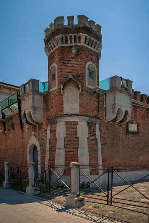 The brick tower of the mens prison on Casa Circondariale, Fondamenta Santa Maria Maggiore in the Santa Croce area of Venice, Italyのeditorial素材