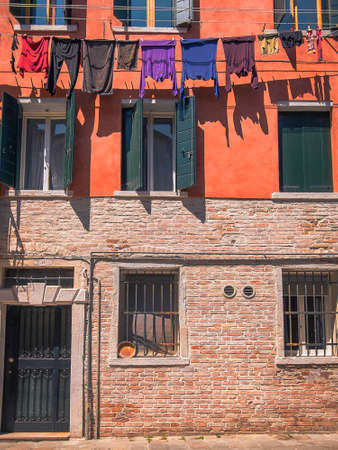 The front of a building in the Santa Croce area of Venice, Italyのeditorial素材