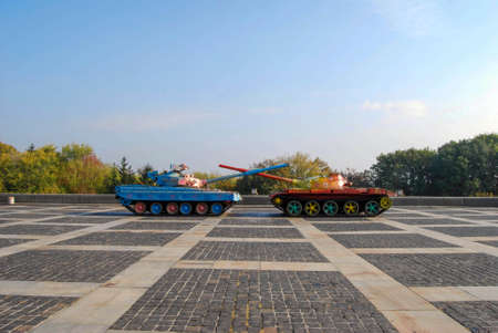 Brightly painted tanks at the 
National Museum of the History of Ukraine in the Second World War in Kievのeditorial素材