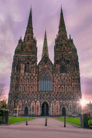 Dawn at Lichfield Cathedral in Staffordshire, UKの写真素材