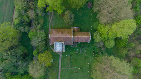 An aerial view of the Church of St Mary in the village of Playford, Suffolk, UKの写真素材