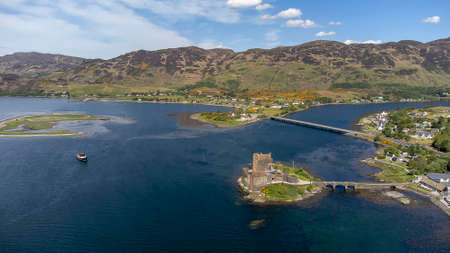 The ancient Eilean Donan Castle overlooking Loch Duich in the Scottish Highlands, UK