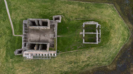 An aerial view of the historic Ruthven Barracks near Badenoch in the Scottish Highlands, UKの写真素材