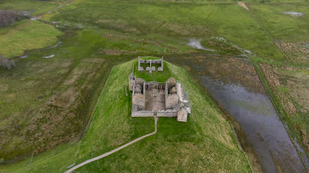 An aerial view of the historic Ruthven Barracks near Badenoch in the Scottish Highlands, UKの写真素材