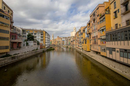 The River Onyar in the city of Girona, Spain