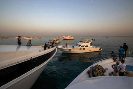 The aftermath following a minor collision of two boats in Hurghada, Egyptのeditorial素材