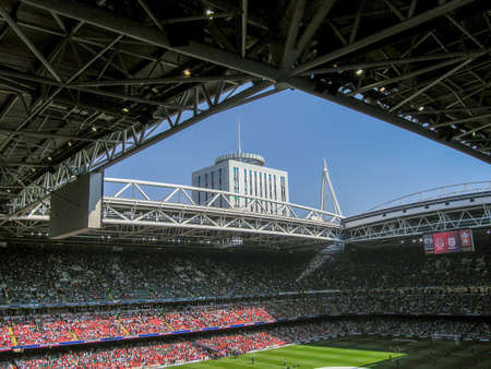 The Millenium Stadium with it's roof open in Cardiff, Walesのeditorial素材