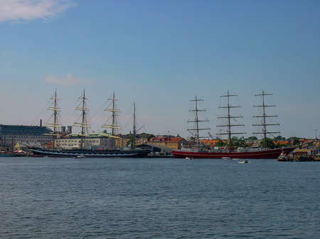 Tall ships docked in the Old Town (Gamla Stan) in Stockholm, Sweden