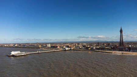 An aerial view of Blackpool Tower in Lancashire, UKの写真素材