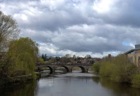 The Welsh Bridge spanning the River Severn in Shrewsbury, Shropshire, UKの写真素材