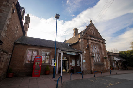 The entrance to the railway station in Penrith, Cumbria, UKの写真素材