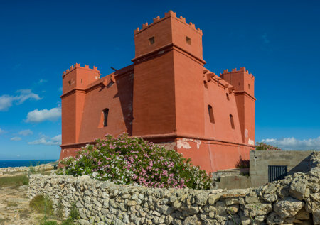 Saint Agatha's Tower (also known as The Red Fort) overlooking Mellieha in Maltaのeditorial素材
