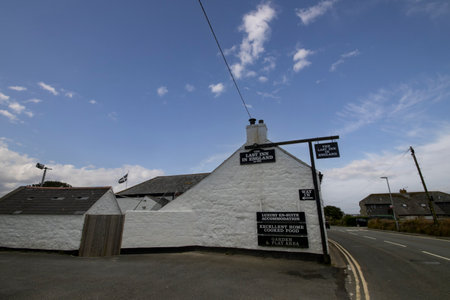 The Last Inn in England (c1620) in Sennen in Cornwall, UK. The sign on the other side reads "The First Inn in England".のeditorial素材