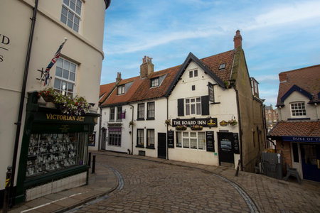 The narrow historic streets of Whitby in North Yorkshire, UKのeditorial素材