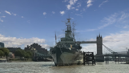 HMS Belfast moored on the River Thames in London, UKのeditorial素材
