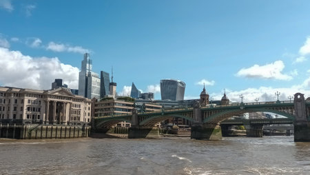 The city skyline from the River Thames in London, UK