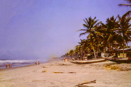 A remote stretch of coast by the Atlantic Ocean in Ghana c.1959の写真素材