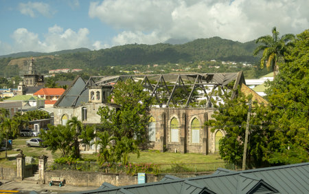 The storm damaged Saint George Anglican Church in Roseau, Dominicaの写真素材