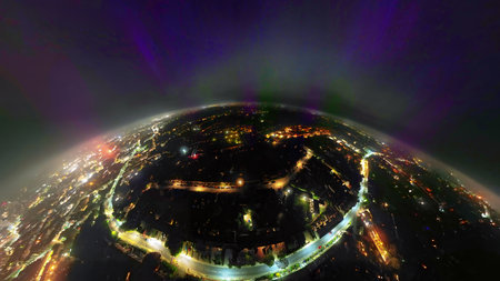 An aerial view of the Northern Lights over Ipswich in Suffolk, UK