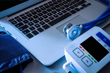 Stethoscope and blood pressure meter with computer ,concept health care;
