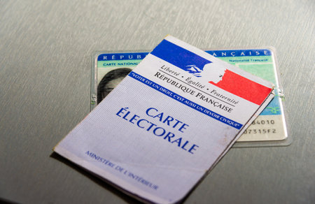 Isle sur la Sorgue, Vaucluse, France. 05/21/2021 voting card or electoral card with identity cardのeditorial素材