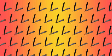 repeating pattern of old strait or cut throut razor blade on red gradient background.の写真素材