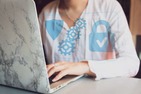 young woman using a vpn or virtual private network ,concept of security and privacy