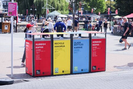 Queenstown, New Zealand January 29 2020: Recycle bins in Queenstown New Zealandのeditorial素材